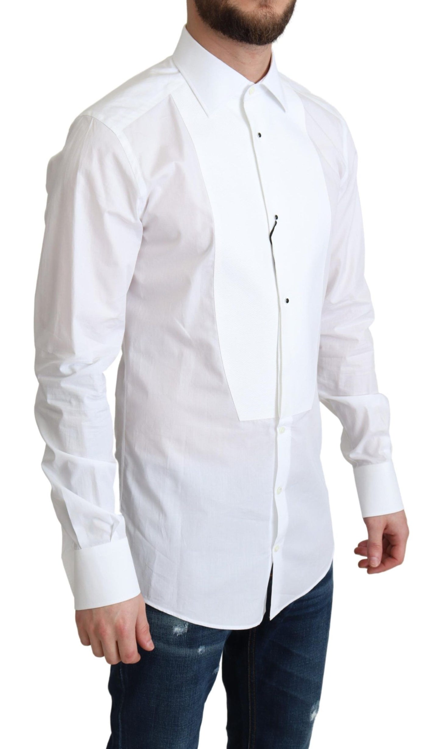 Chemise habillée homme en popeline de coton blanche à col italien Dolce &amp; Gabbana