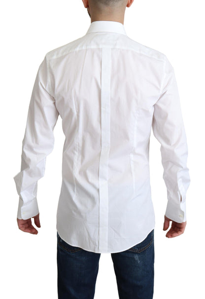 Chemise habillée homme en popeline de coton blanche à col italien Dolce &amp; Gabbana