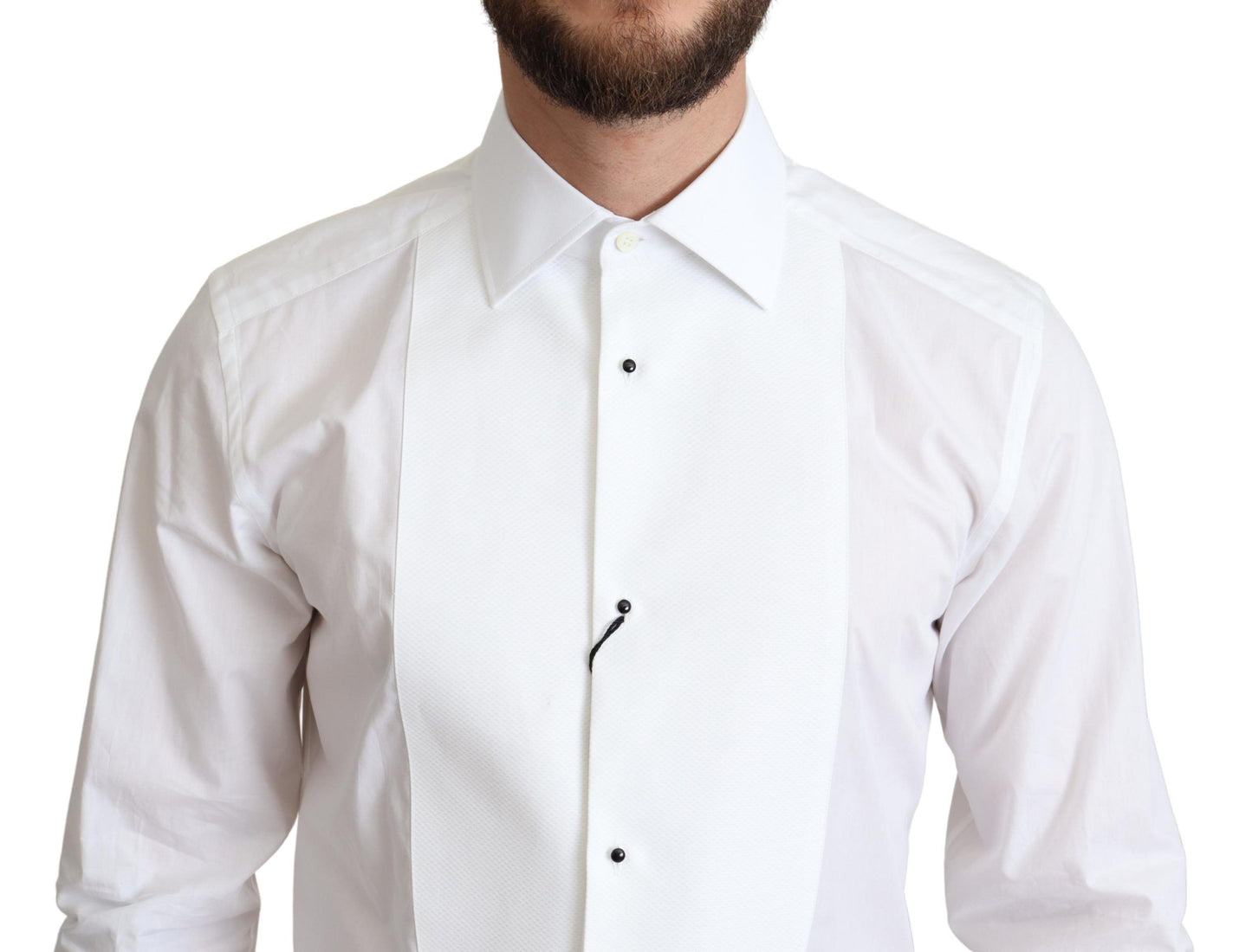 Chemise habillée homme en popeline de coton blanche à col italien Dolce &amp; Gabbana