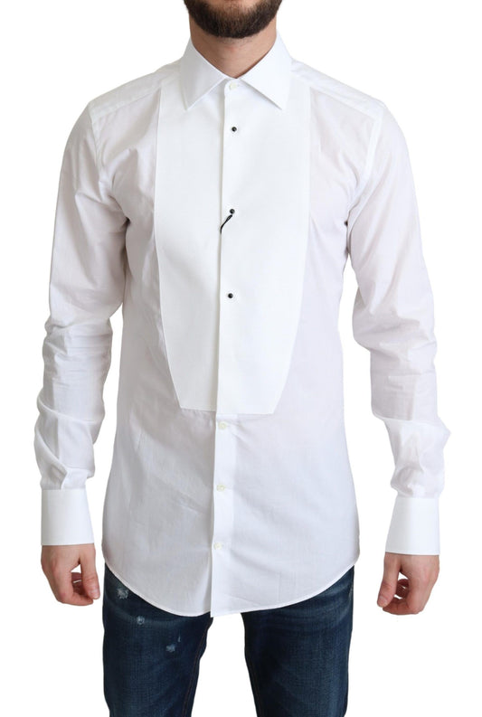 Chemise habillée homme en popeline de coton blanche à col italien Dolce &amp; Gabbana