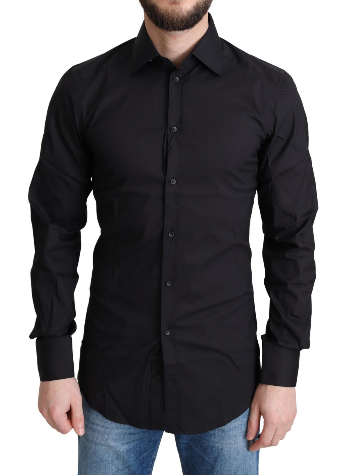 Chemise habillée noire en mélange de coton Dolce &amp; Gabbana