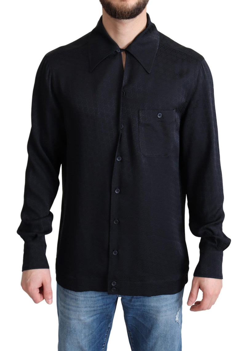 Dolce &amp; Gabbana Zwart Jacquard Zijden Casual Overhemd met Knoopjes