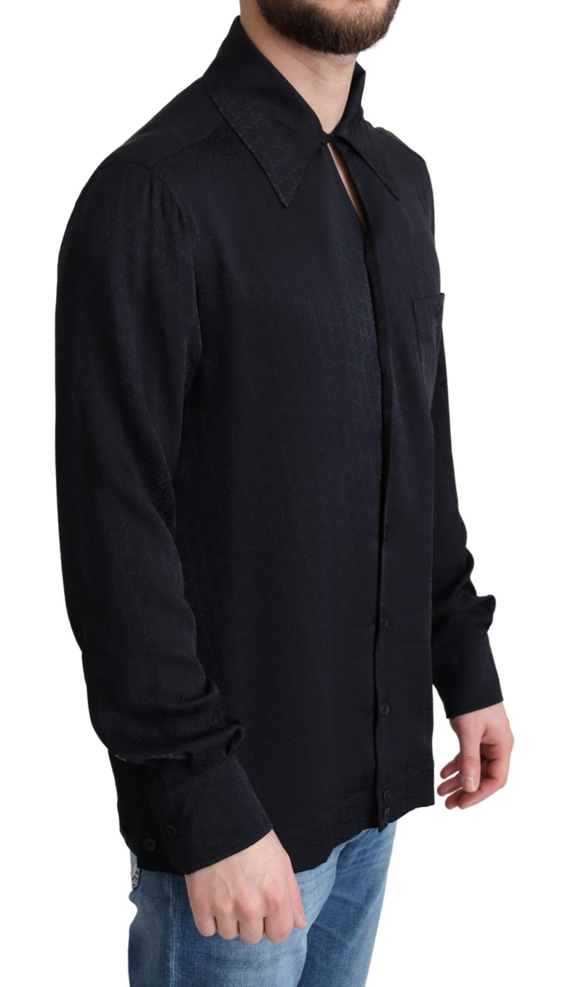 Dolce &amp; Gabbana Zwart Jacquard Zijden Casual Overhemd met Knoopjes