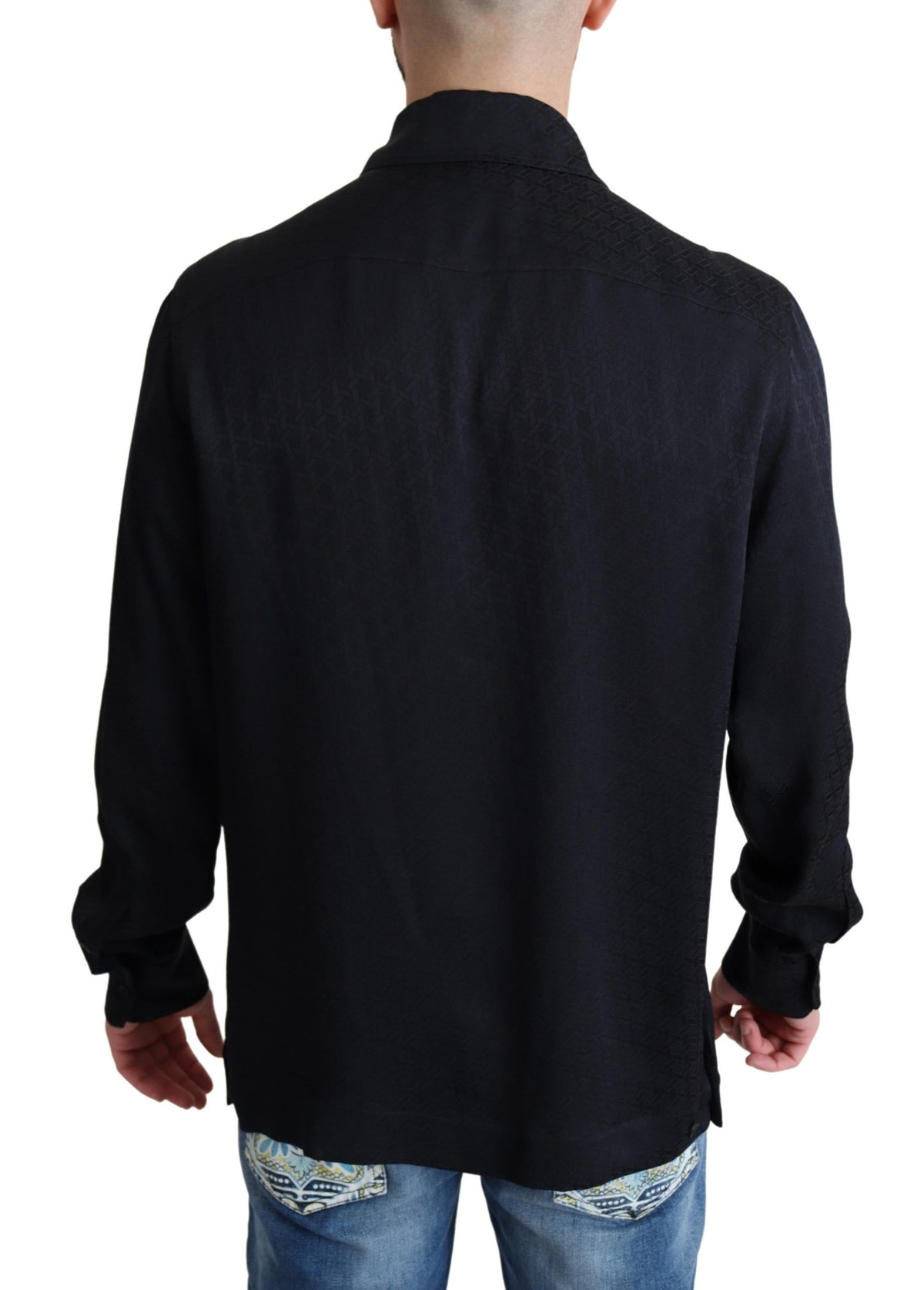 Chemise décontractée à boutons en soie jacquard noire Dolce &amp; Gabbana