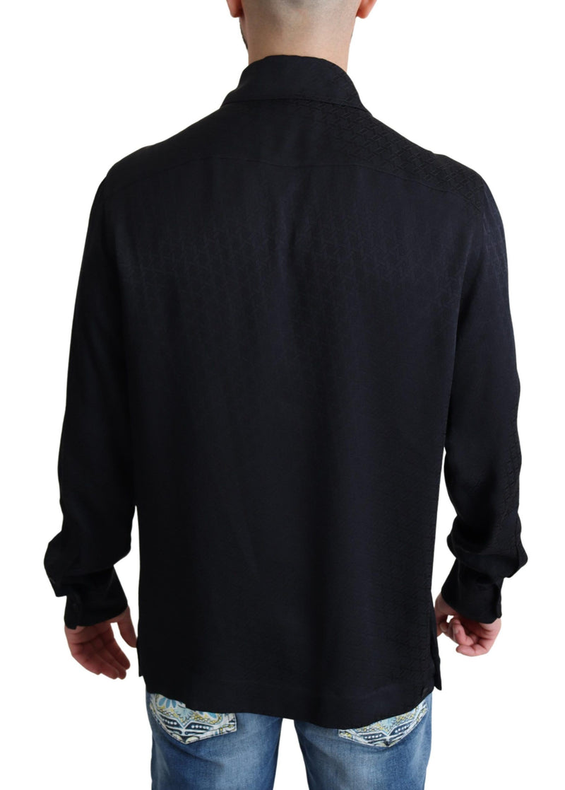 Dolce &amp; Gabbana Zwart Jacquard Zijden Casual Overhemd met Knoopjes