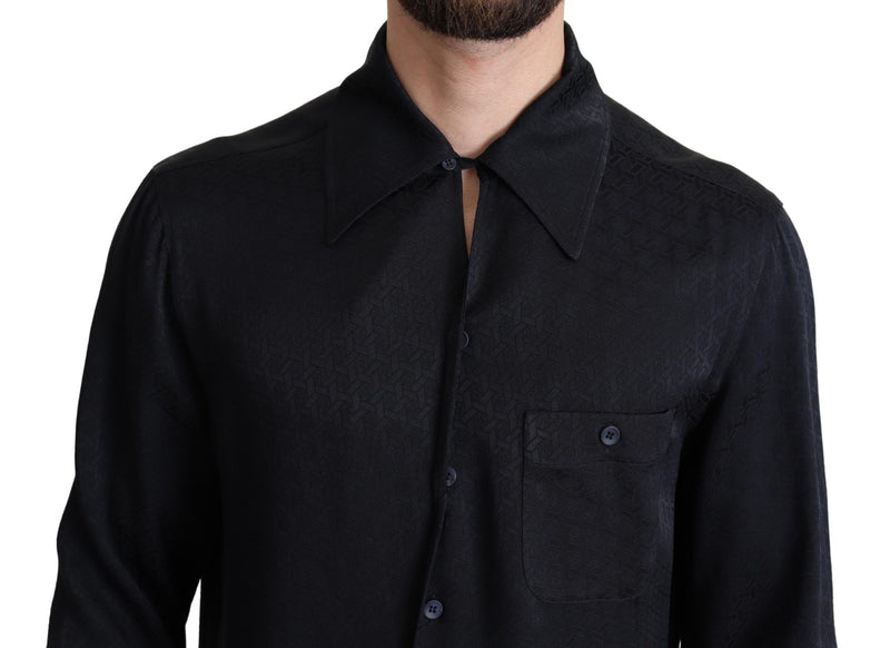 Dolce &amp; Gabbana Zwart Jacquard Zijden Casual Overhemd met Knoopjes