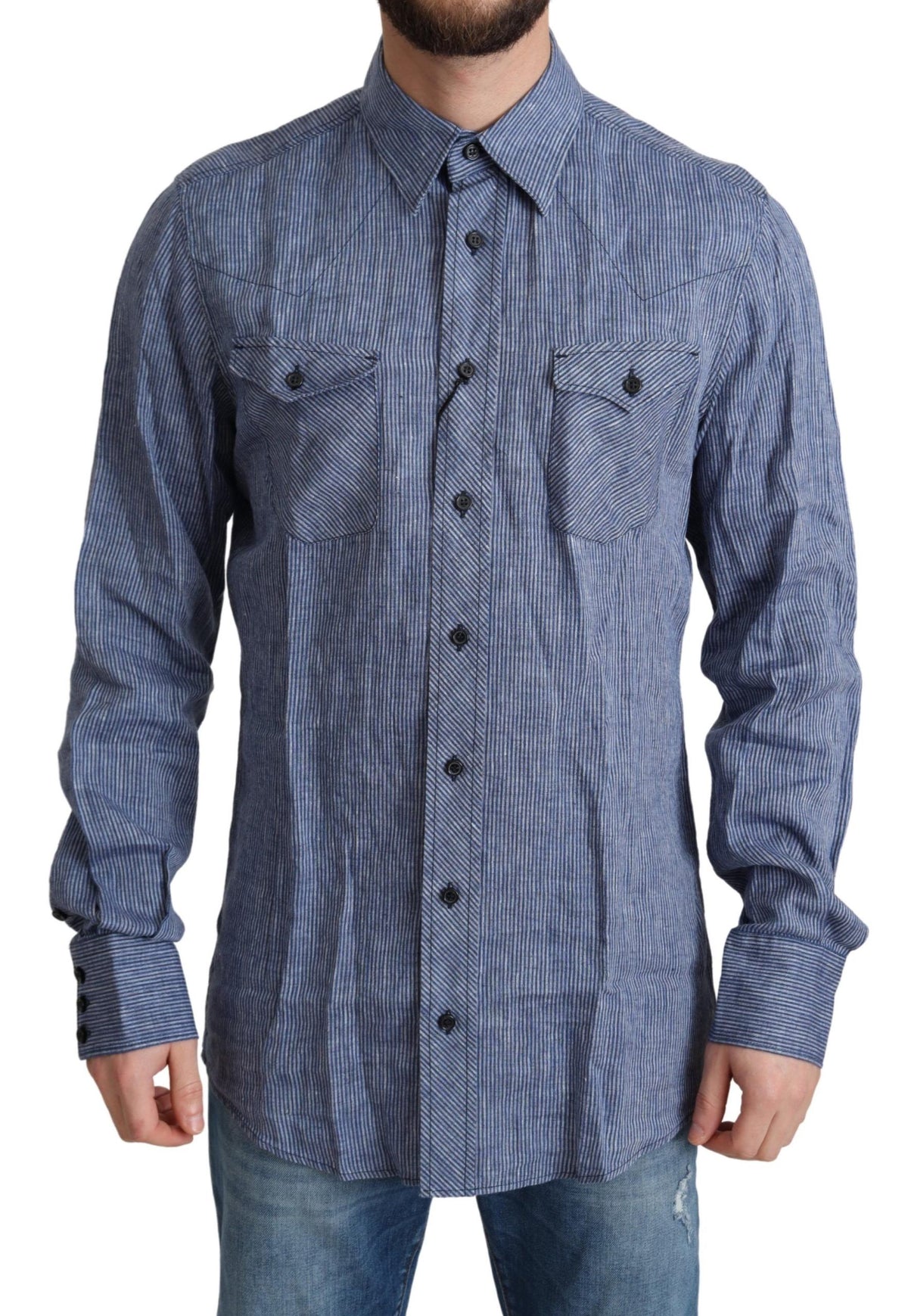 Chemise décontractée à rayures bleues pour homme Dolce &amp; Gabbana