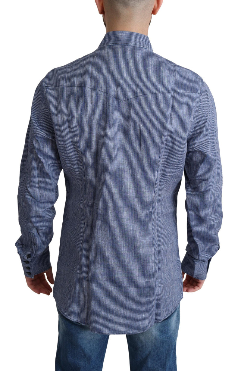 Dolce & Gabbana Blue Stripes Men Casual Button Down Shirt