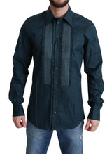 Chemise habillée en coton bleu à patte de boutonnage Dolce &amp; Gabbana