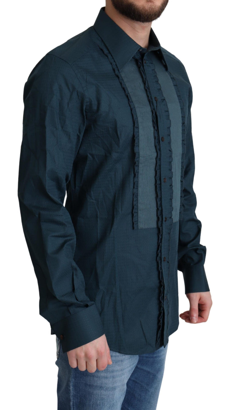 Dolce &amp; Gabbana Blauw Placket Katoenen Jurk Formeel Overhemd