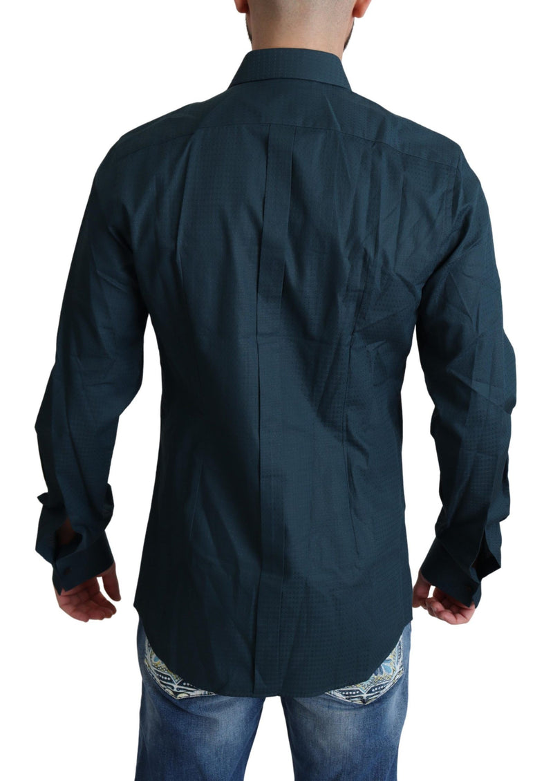 Dolce &amp; Gabbana Blauw Placket Katoenen Jurk Formeel Overhemd