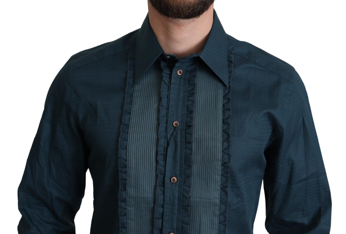 Chemise habillée en coton bleu à patte de boutonnage Dolce &amp; Gabbana