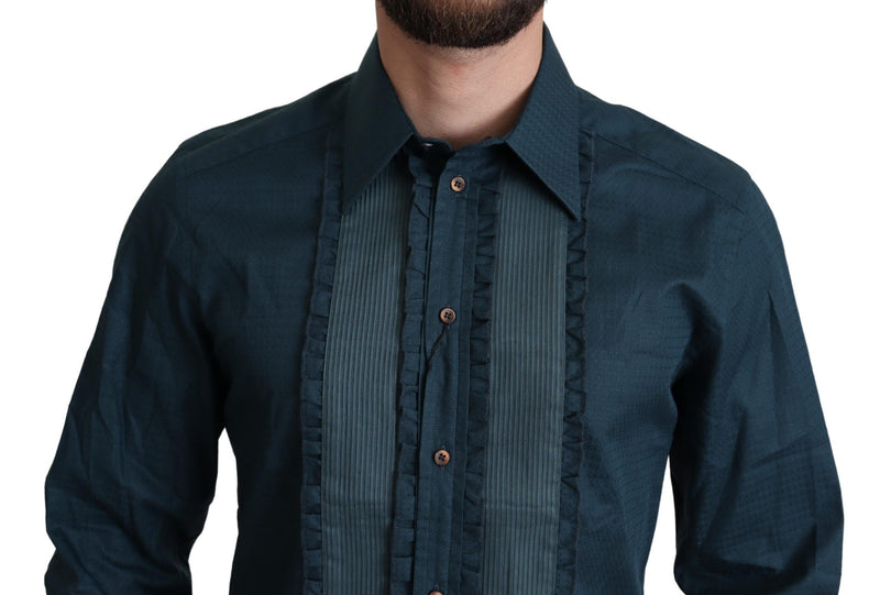 Dolce &amp; Gabbana Blauw Placket Katoenen Jurk Formeel Overhemd