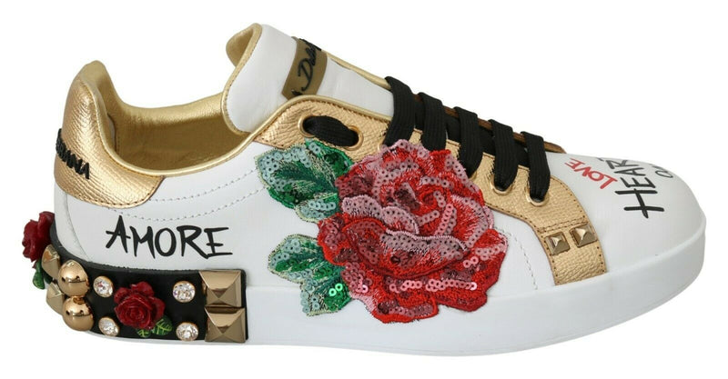 Baskets Dolce &amp; Gabbana blanches à sequins et cristaux pour femmes