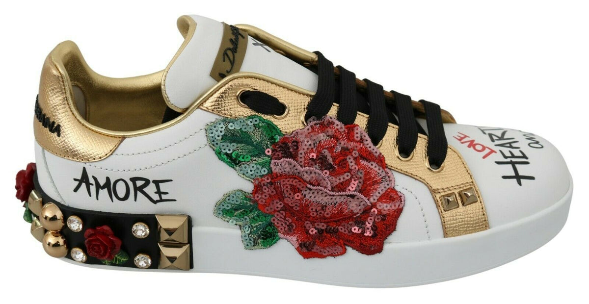 Baskets Dolce &amp; Gabbana blanches à sequins et cristaux pour femmes