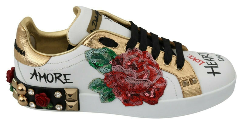 Baskets Dolce &amp; Gabbana blanches à sequins et cristaux pour femmes
