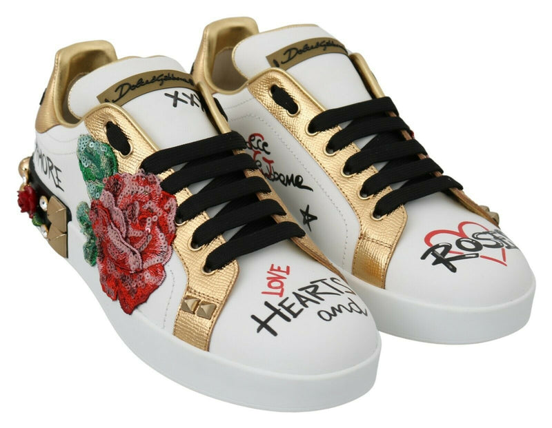 Baskets Dolce &amp; Gabbana blanches à sequins et cristaux pour femmes