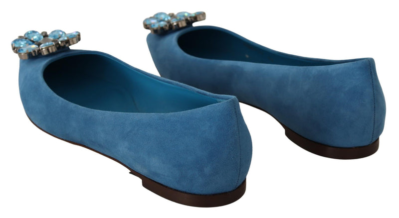 Mocassins plats en daim bleu ornés de cristaux Dolce &amp; Gabbana