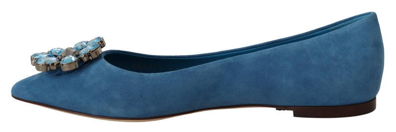 Mocassins plats en daim bleu ornés de cristaux Dolce &amp; Gabbana