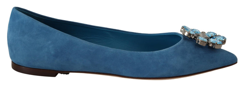 Mocassins plats en daim bleu ornés de cristaux Dolce &amp; Gabbana