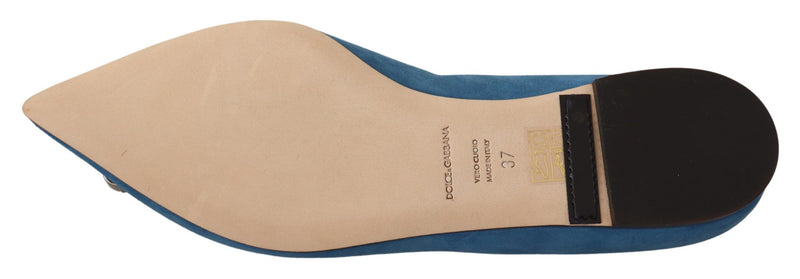 Mocassins plats en daim bleu ornés de cristaux Dolce &amp; Gabbana
