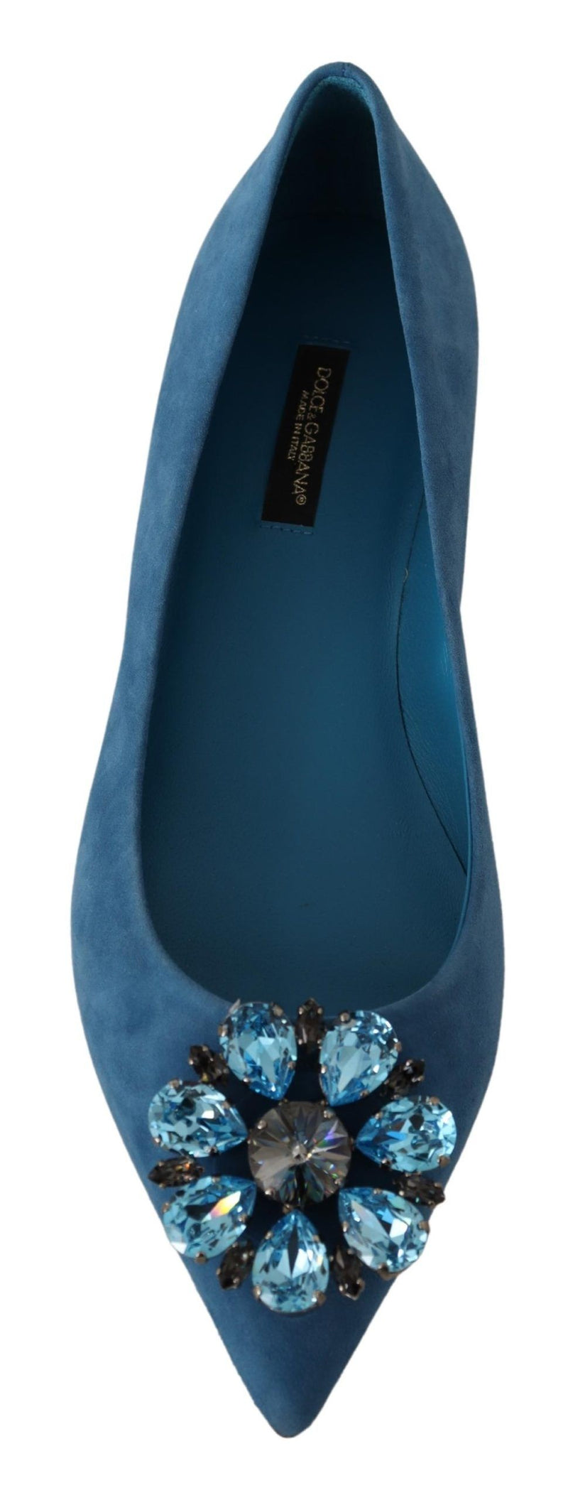 Mocassins plats en daim bleu ornés de cristaux Dolce &amp; Gabbana