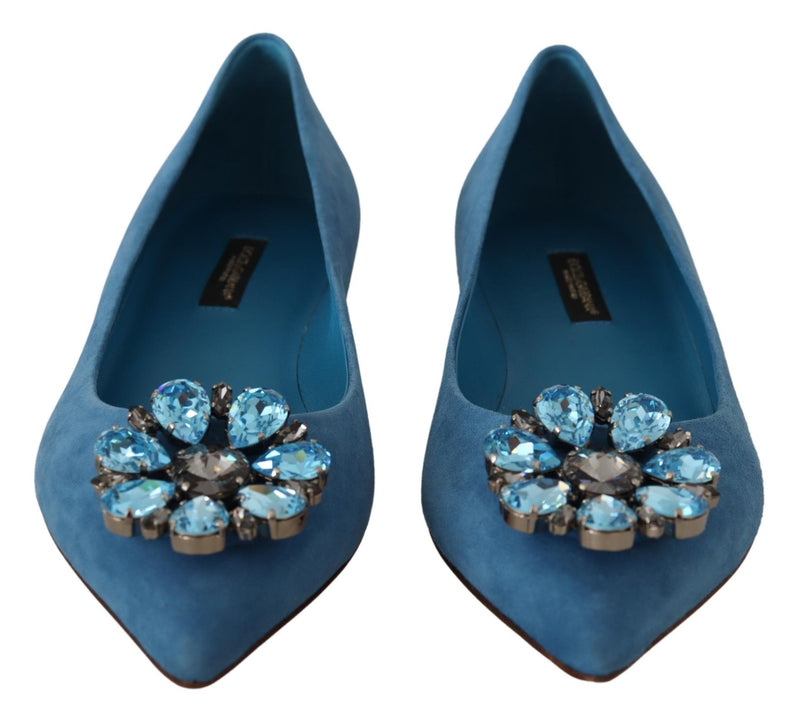 Mocassins plats en daim bleu ornés de cristaux Dolce &amp; Gabbana