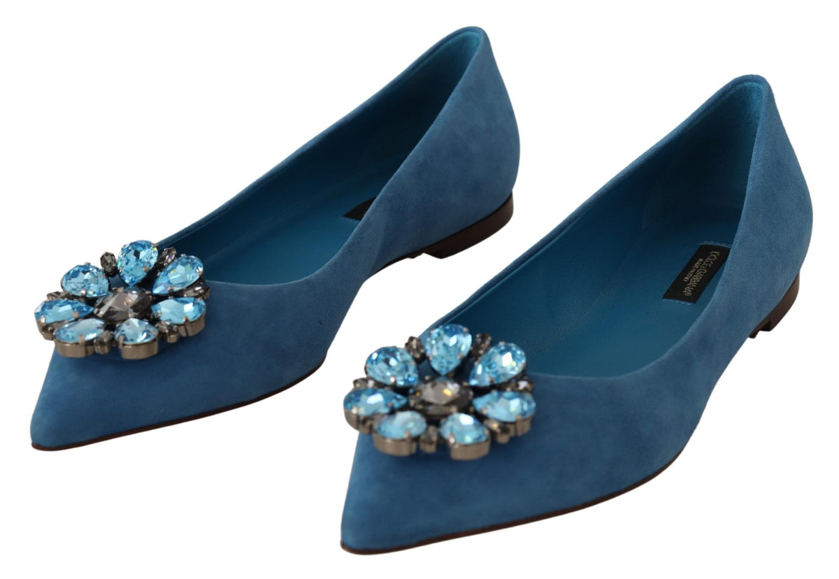 Mocassins plats en daim bleu ornés de cristaux Dolce &amp; Gabbana