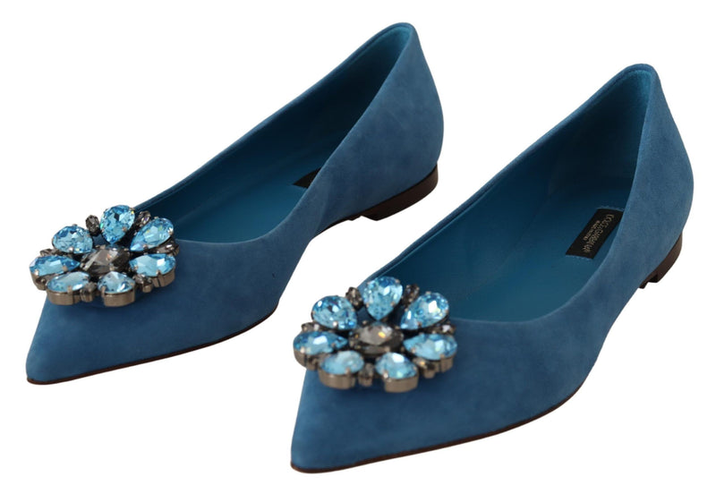 Mocassins plats en daim bleu ornés de cristaux Dolce &amp; Gabbana
