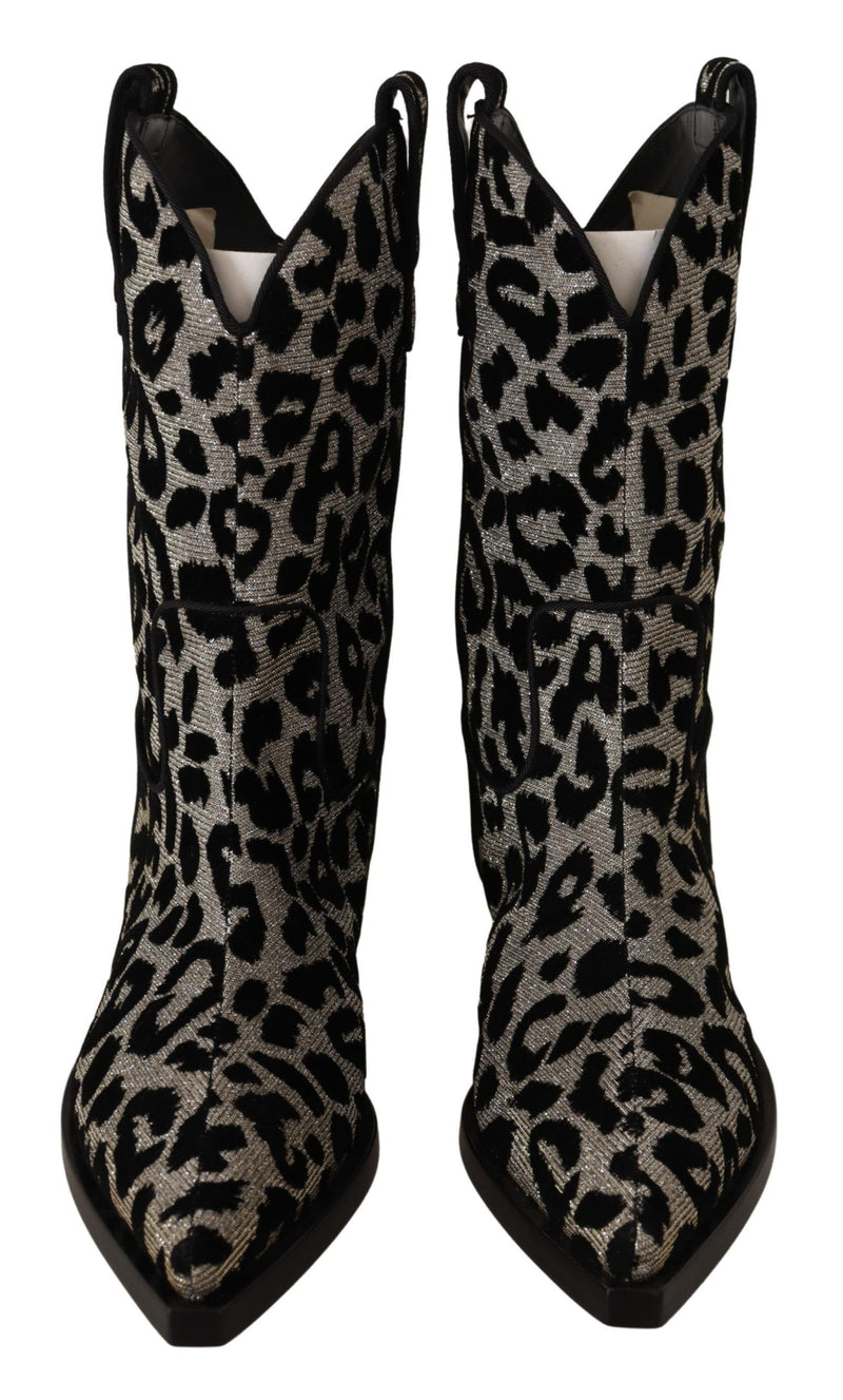 Bottes de cowboy Dolce &amp; Gabbana grises et noires à motif léopard