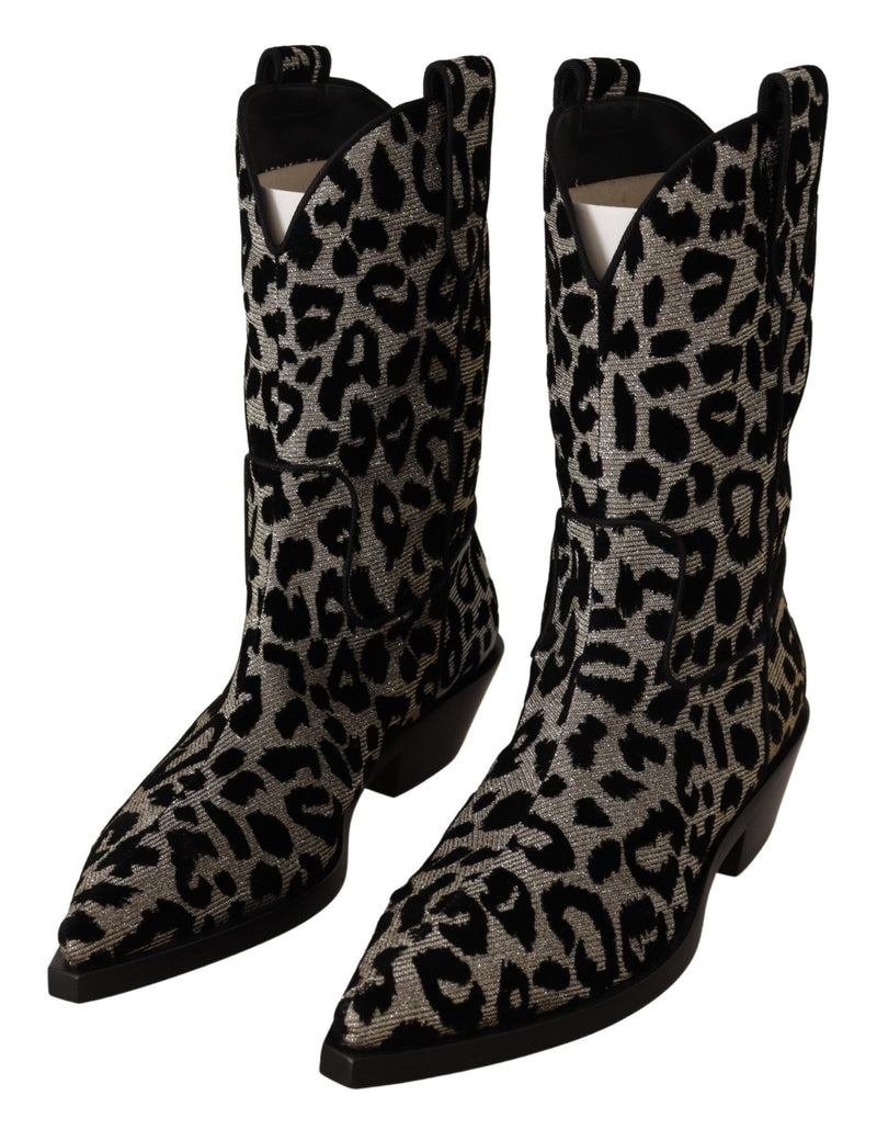 Bottes de cowboy Dolce &amp; Gabbana grises et noires à motif léopard