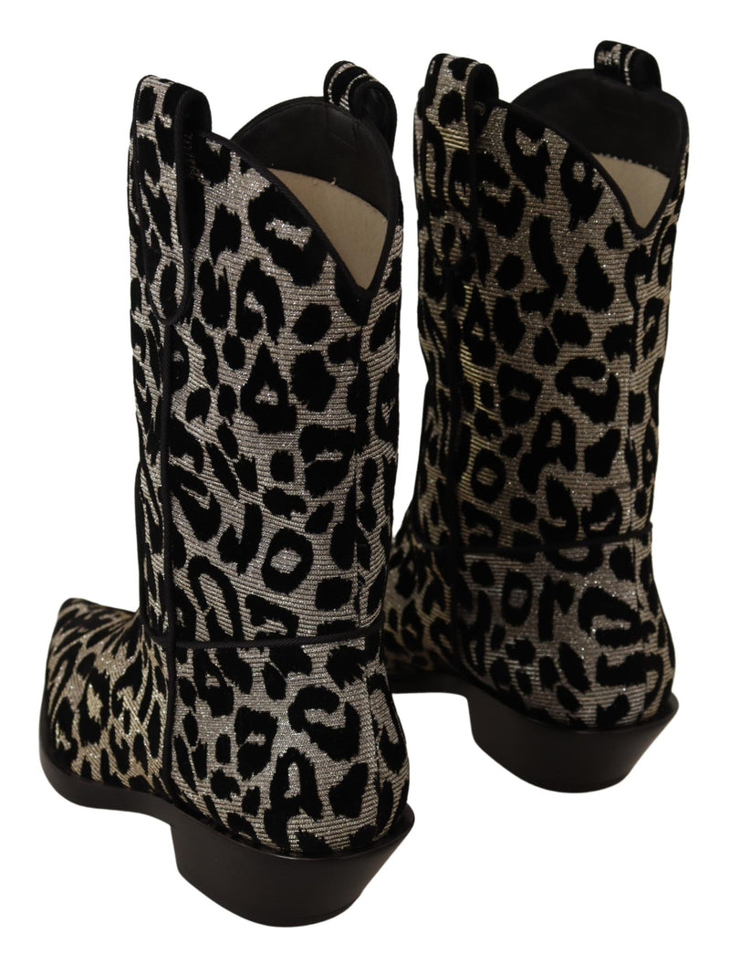 Bottes de cowboy Dolce &amp; Gabbana grises et noires à motif léopard