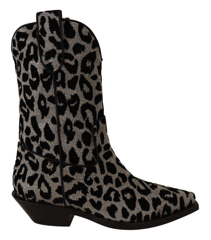 Bottes de cowboy Dolce &amp; Gabbana grises et noires à motif léopard
