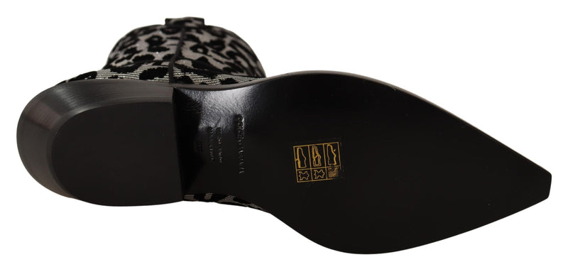Bottes de cowboy Dolce &amp; Gabbana grises et noires à motif léopard