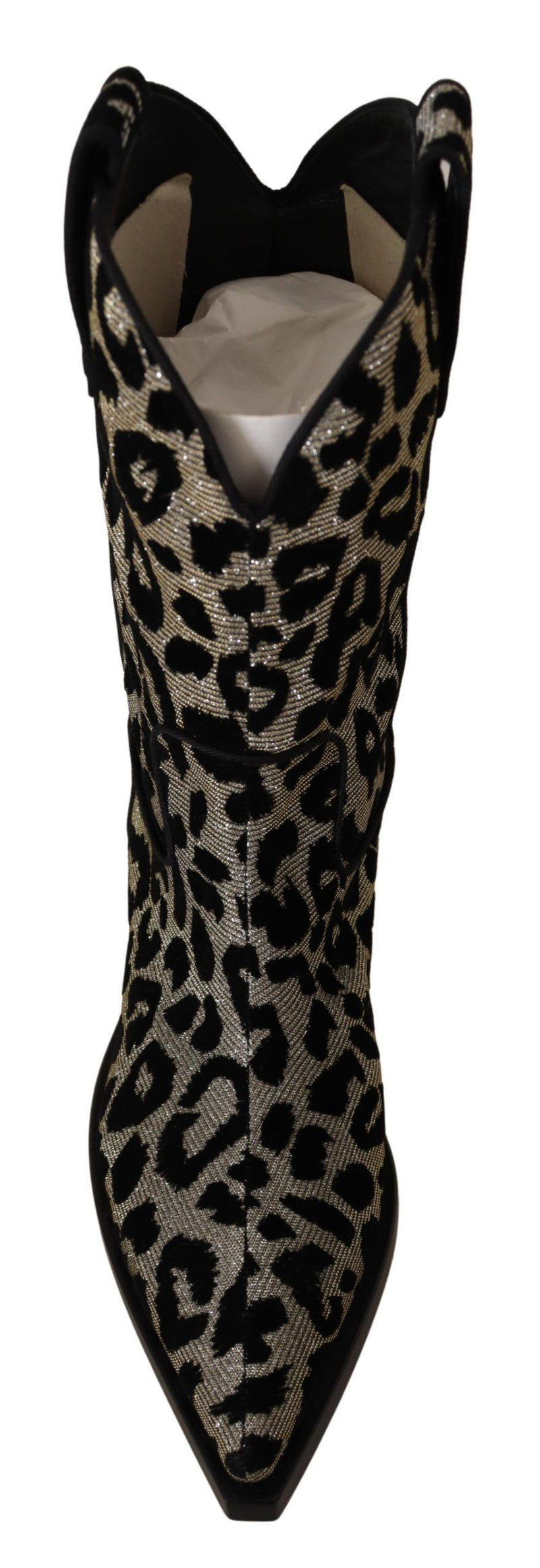 Bottes de cowboy Dolce &amp; Gabbana grises et noires à motif léopard