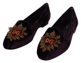 Mocassins plats Dolce &amp; Gabbana en velours violet avec cœur DG
