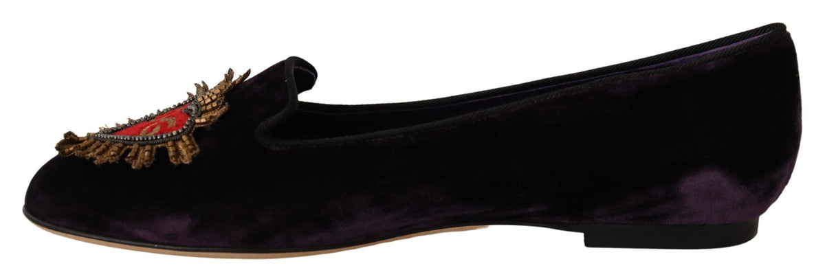Mocassins plats Dolce &amp; Gabbana en velours violet avec cœur DG