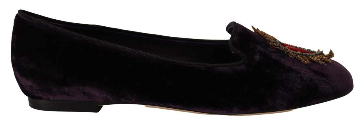 Mocassins plats Dolce &amp; Gabbana en velours violet avec cœur DG