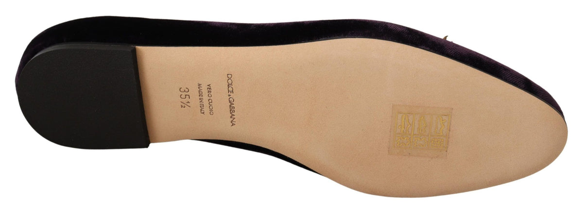 Mocassins plats Dolce &amp; Gabbana en velours violet avec cœur DG