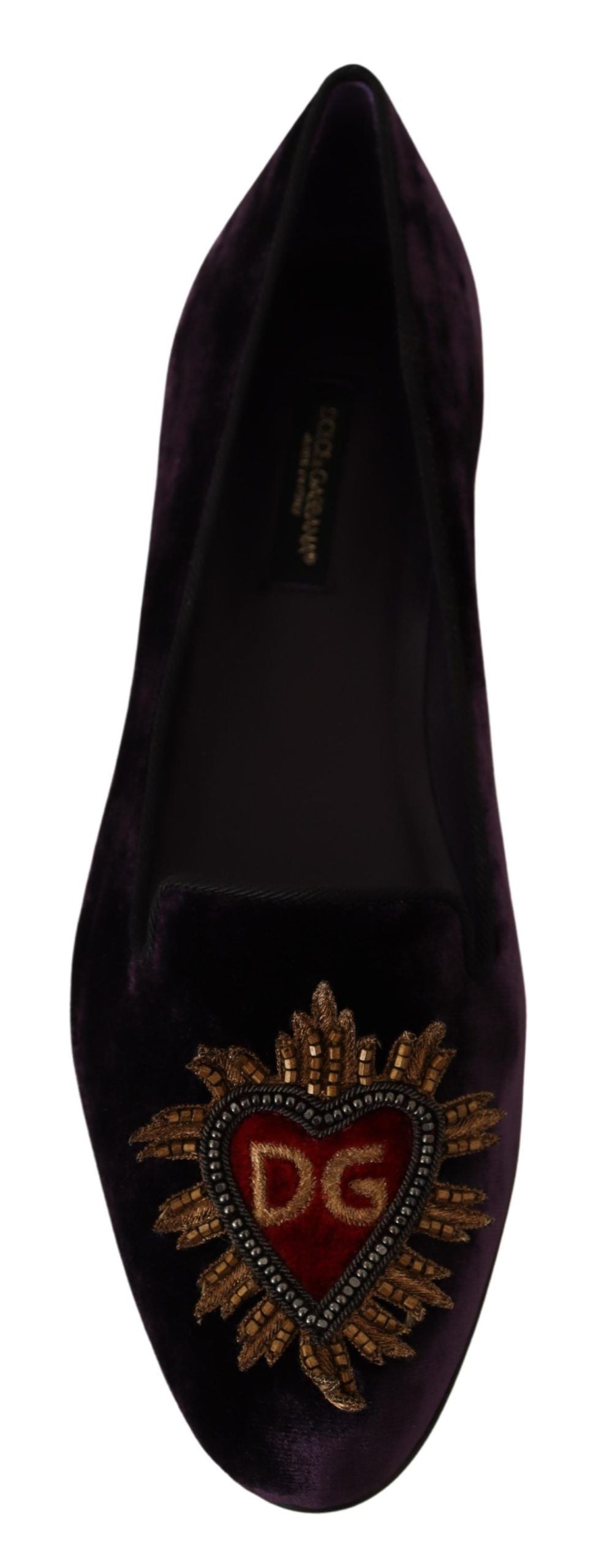 Mocassins plats Dolce &amp; Gabbana en velours violet avec cœur DG