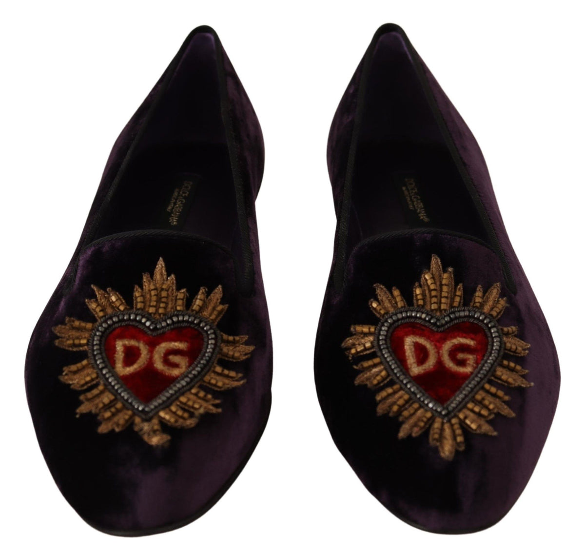 Mocassins plats Dolce &amp; Gabbana en velours violet avec cœur DG
