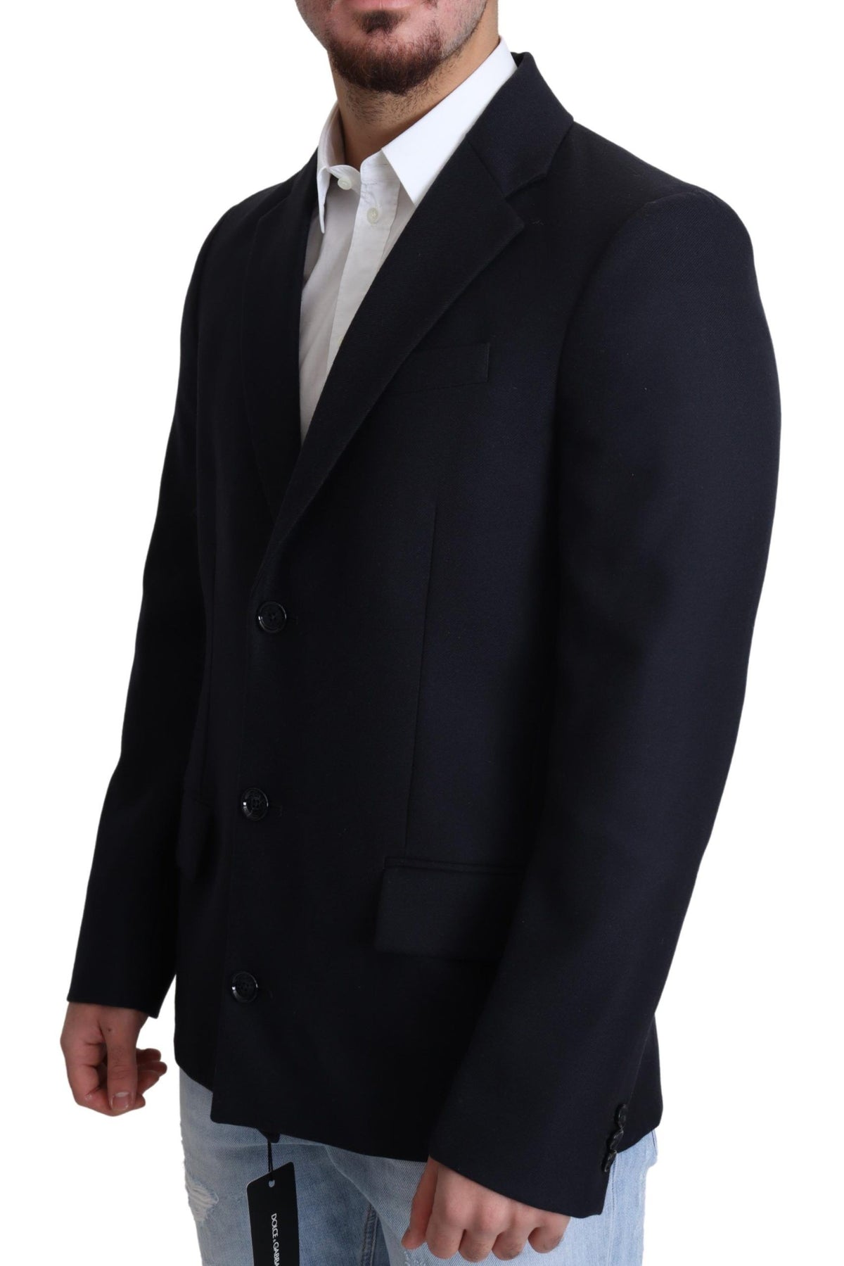 Manteau Dolce & Gabbana bleu foncé en laine à simple boutonnage