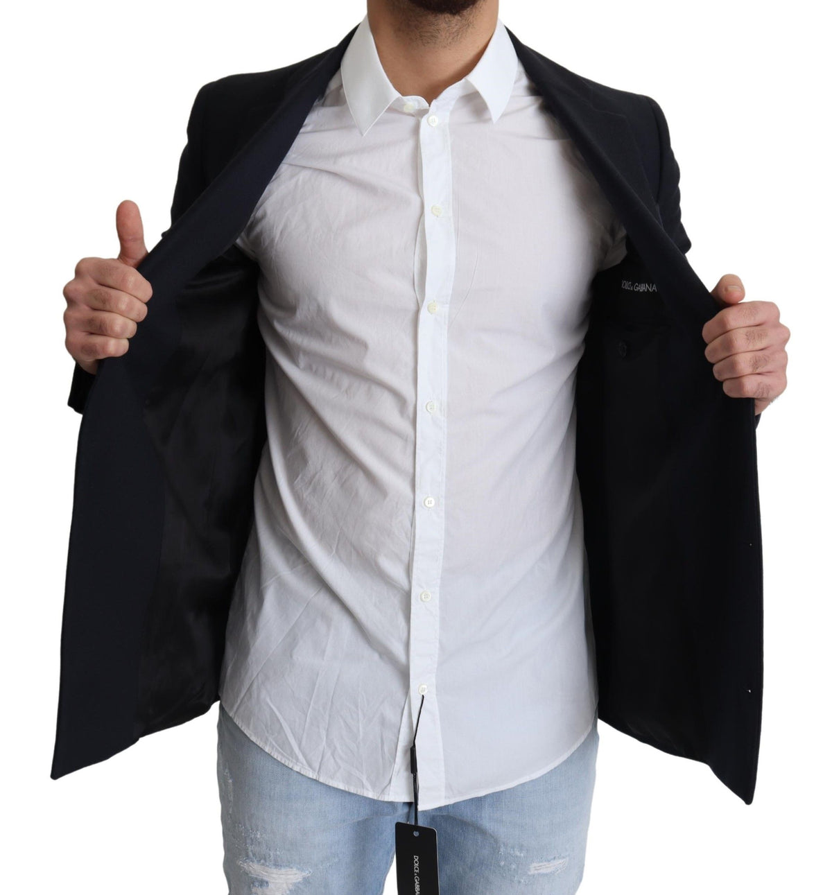 Manteau Dolce & Gabbana bleu foncé en laine à simple boutonnage