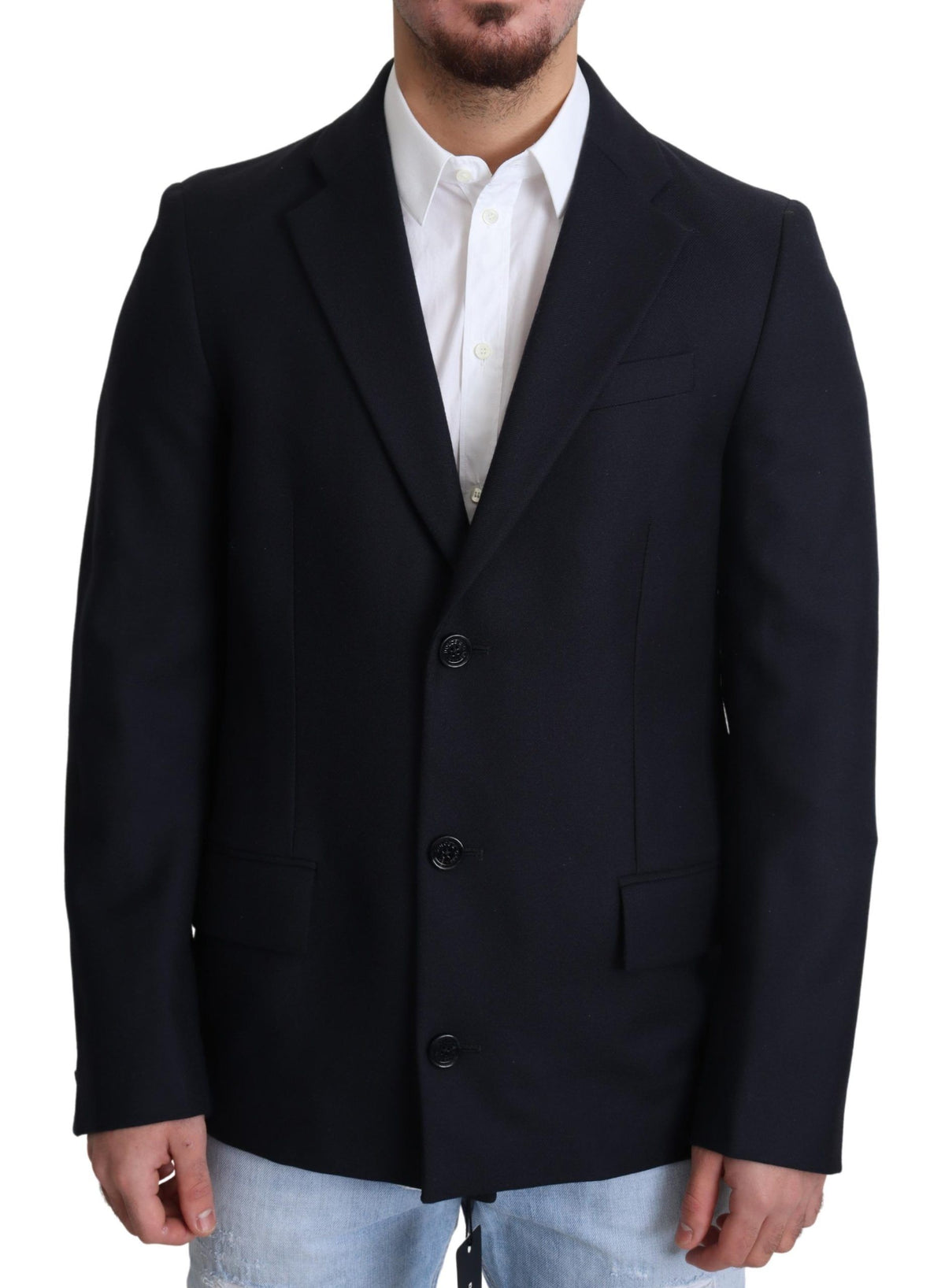 Manteau Dolce & Gabbana bleu foncé en laine à simple boutonnage