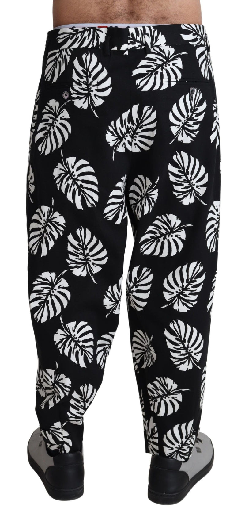 Dolce &amp; Gabbana Black Leaf Katoenen Stretch Broek Broek