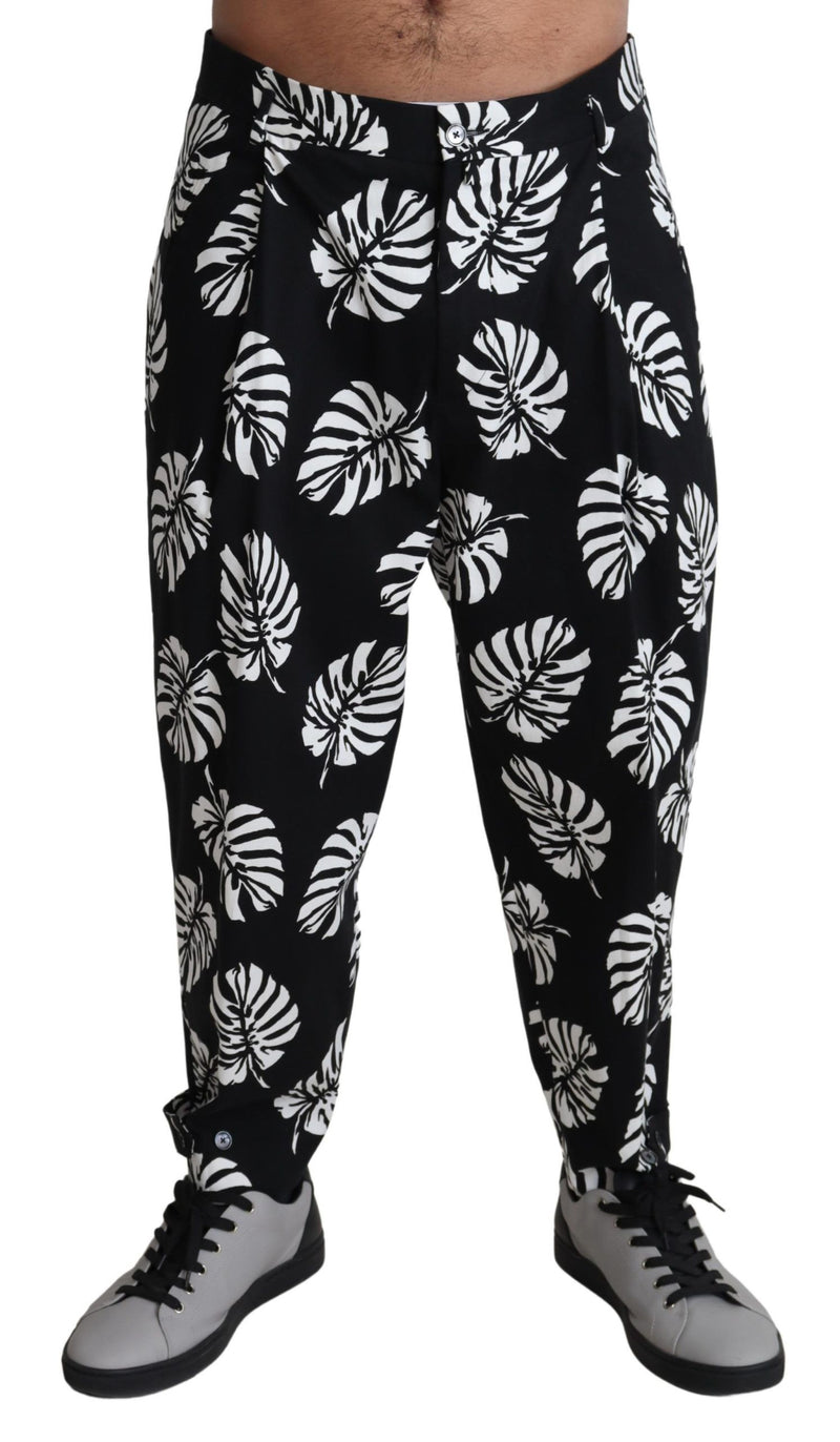 Dolce &amp; Gabbana Black Leaf Katoenen Stretch Broek Broek