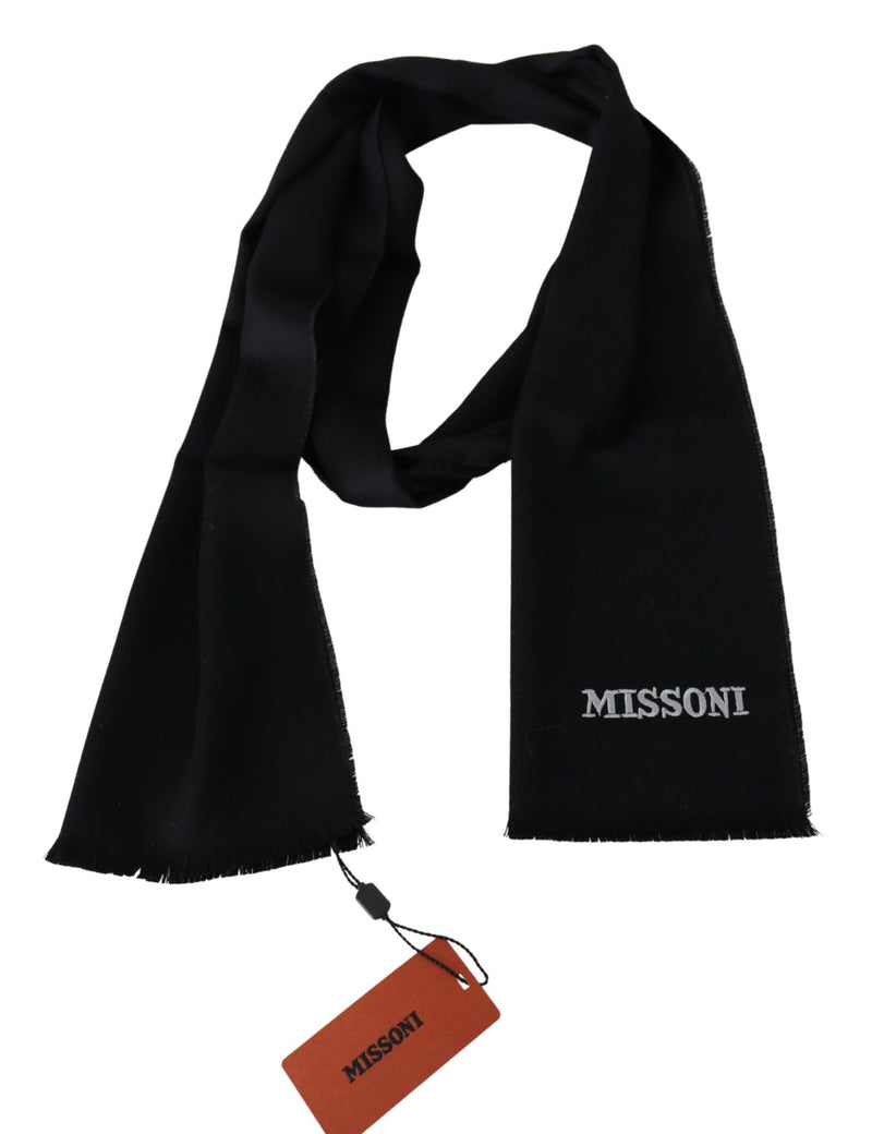 Missoni Zwarte 100% wollen unisex nekwikkelsjaal met franjes en logo