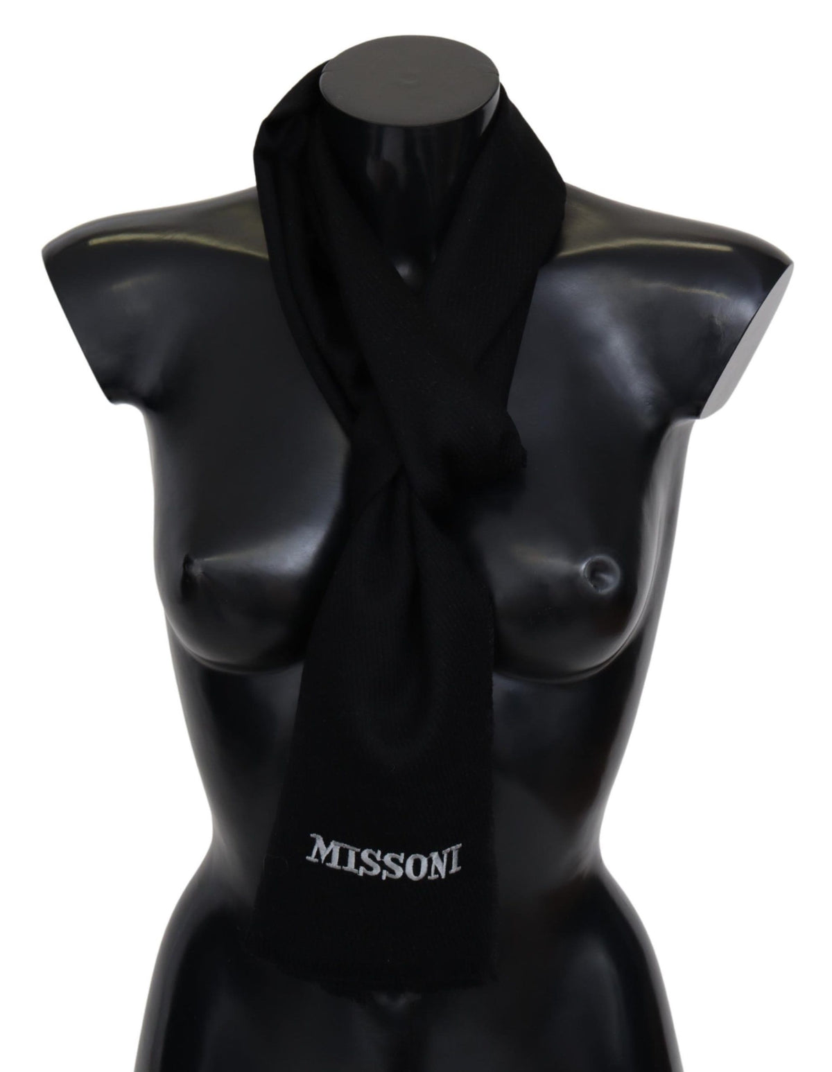 Écharpe unisexe noire Missoni 100 % laine avec logo et franges