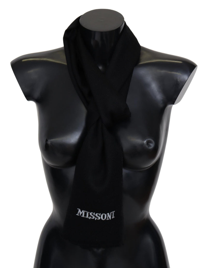 Missoni Zwarte 100% wollen unisex nekwikkelsjaal met franjes en logo