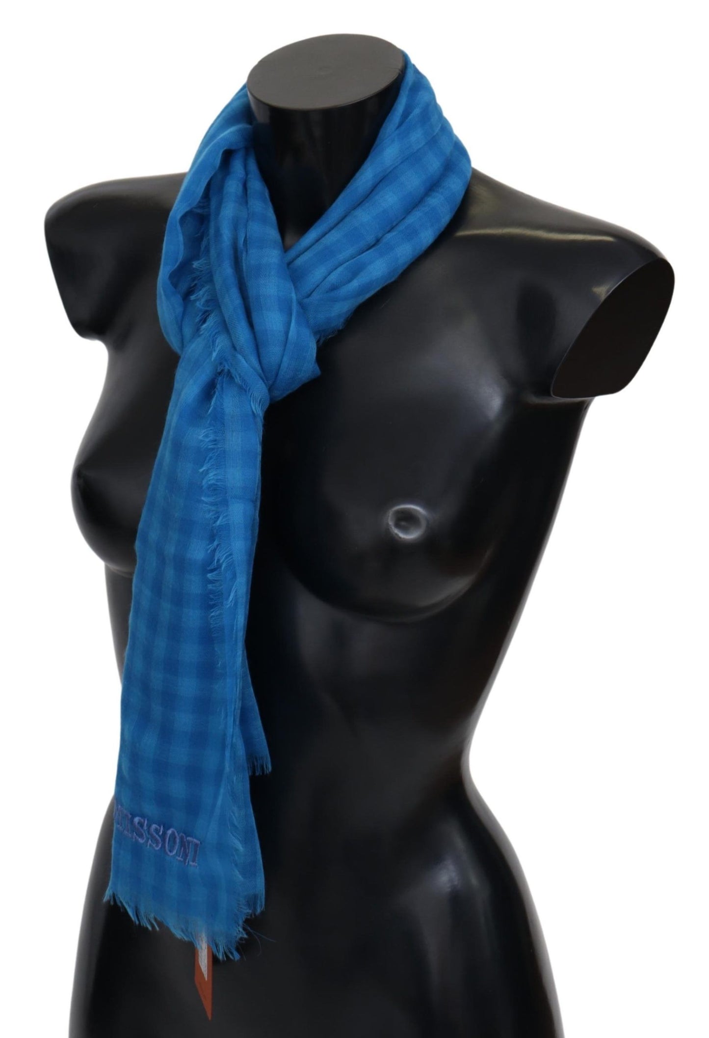Missoni Blauwe Geruite Kasjmier Unisex Wikkel Sjaal met Franjes